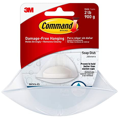 Command BATH14 Bath Soap Dish with Water Resistant Strips ClearFrosted (1 Dish and 2 Strips)