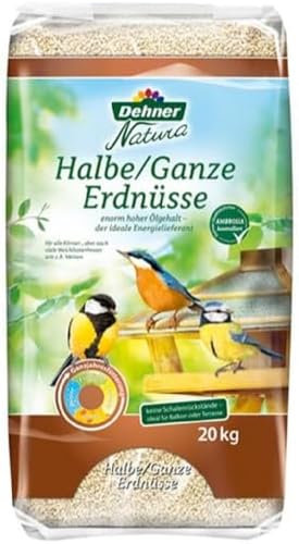 Dehner Natura Premium Wildvogelfutter, halbe / ganze Erdnüsse schalenfrei, Ganzjahresfutter proteinreich / energiereich, hochwertiges Vogelfutter für Wildvögel, 20 kg