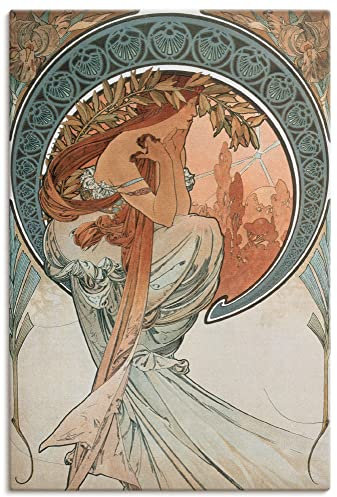 ARTLAND Wanddeko Leinwand Bilder Wandbild 80x120 cm Frau Kleid Ornamente Vier Künste Die Poesie 1898 Jugendstil Alfons Mucha T7GC
