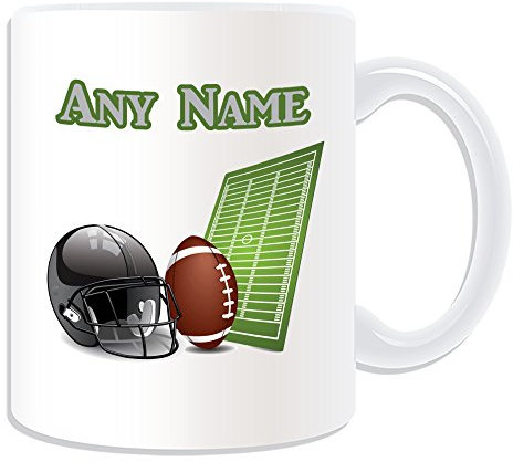 Personalised Gift - American Football Mug (Sport Design Theme, White) - Any Name / Message on Your Unique Mug - Gridiron Rugby Super Bowl AFL NFL by UniGift