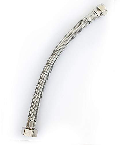 Infun 300mm Silver Flexible Hose for Bath Tap - 15mm x 3/4 BSP, Stainless Steel, 10 Bar Working Pressure, -5°C to 90°C Working Temperature