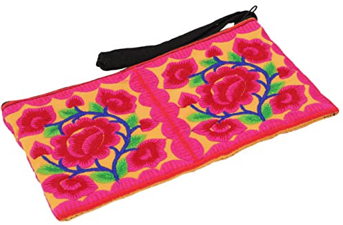 Kosmetiktasche mit Folklore Stickerei, Kramtasche, Stiftmäppchen - kurkuma/Kleine Taschen für Kosmetik, Schreibzeug und mehr