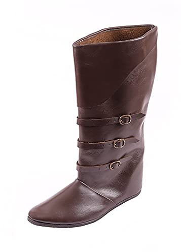 Ulfberth - Mittelalterliche Schnallenstiefel - Dunkelbraun aus Leder - Mittelalter Stiefel - LARP -Reenactment - Cosplay (Dunkelbraun, EU Schuhgrößensystem, Erwachsene, Numerisch, M, 45)