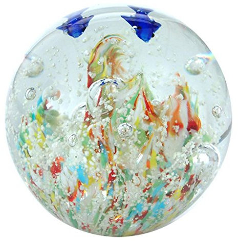 Traumkugel Delphine bunter Grund (199), Nachtleuchtend, Glaskugel, Briefbeschwerer, Wunschkugel ca. 9,0-10,0 cm