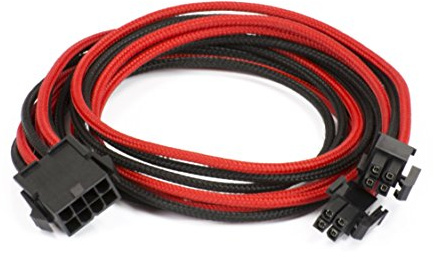 Phanteks PH-CB8P_BR, Verlängerungskabel, 8 bis 8 (4+4) Pin M/B, Premium-Verlängerungskabel, 50 cm Länge, Schwarz/Rot