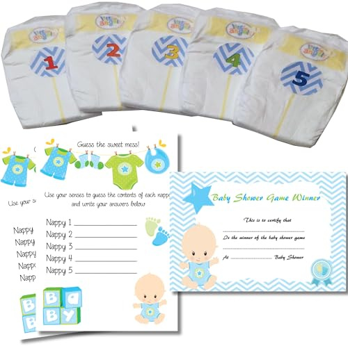 Rainbow Sensation: Dirty Windel Baby Shower Spiel - 30 Spieler, Jungen-Thema, Polyesterfrei, Wasserabweisend, Unisex, Einweg, 1 Stück, 6 Teile