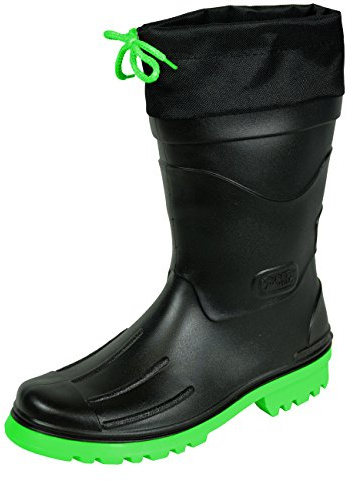 MADSea Herren Jungen Gummistiefel Nils-Hannes | Halbhoher wasserdichter, ungefütterter Regenstiefel | mit verschnürbarer Nylonstulpe farbigen Sohle, schwarz/hellgrün, 43