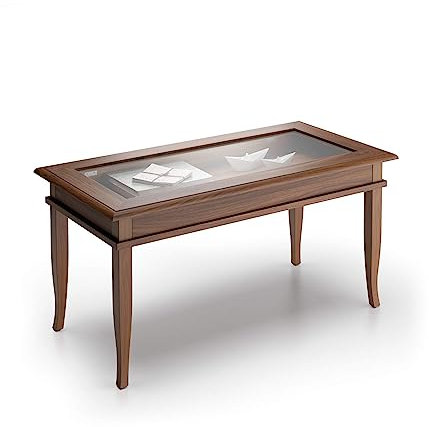 Mobili Fiver, Tavolino da salotto, Classico, Noce, Nobilitato/Vetro, Tavolino da Salotto Moderno per divano, Made in Italy