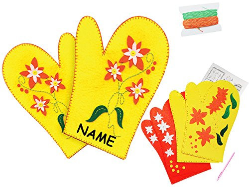 alles-meine.de GmbH Bastelset - Filz - 1 Paar Topfhandschuhe - Blumen - zum Sticken, einfaches Nähen per Hand - incl. Name - Komplettset filzen Eulen - Creativ - Filzset zum ..