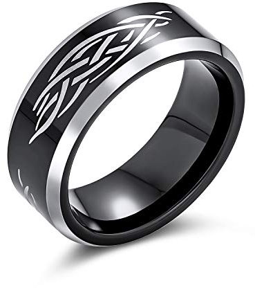 Bling Jewelry Lasergravierter katholischer religiöser schwarzer Christus-Dorn-Titanring für Männer, Komfort-Passform 8MM