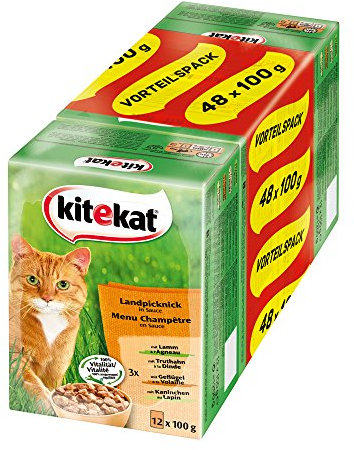 Kitekat Katzenfutter Landpicknick in Soße, 48 Beutel (48 x 85g)