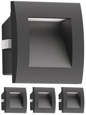ledscom.de 4 Stück LED Wandeinbauleuchte ZIBAL, Downlight für außen, IP65, schwarz matt, 90 x 90mm, warmweiß