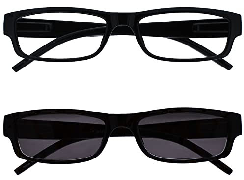 Die Lesebrille Unternehmen Schwarz Leicht Leser Mit UV400 Sonne Leser Wert Doppelpack Herren Frauen RS32-1 +2,00