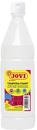 Jovi - Gouache liquide, bouteille de 1L, Couleur blanche, Peinture à base d'ingrédients naturels, Facile à laver, Sans gluten, Idéal pour l'usage scolaire (51101)
