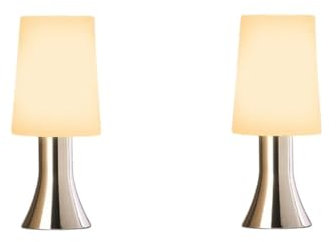 Dapo Tischleuchten-Lampen-Set Jannis mit 3-Stufen-Touch-Dimmer nickel moderne 2x Nachttisch-Fernseh-Leuchten-Lampen inklusiv G9 Eco Halogen 33W Leuchtmittel