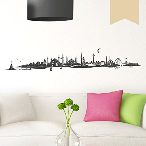 WANDKINGS Wandtattoo Skyline Istanbul (mit Sehenswürdigkeiten und Wahrzeichen der Stadt) 240 x 40 cm beige - erhältlich in 33 Farben