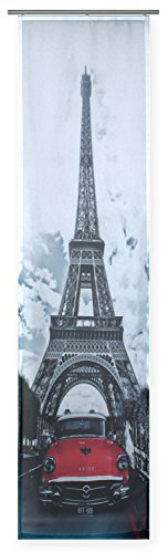 Haus und Deko Flächenvorhang 60 x 245 cm Digitaldruck Schiebevorhang Paris City halbtransparent, Klettband Paneelwagen Gardine Raumteiler Wohnzimmer Schlafzimmer Jugendzimmer