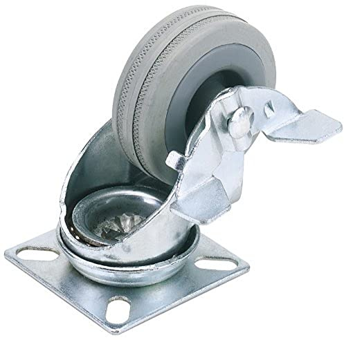 Draper 65469 50mm Dia. Swivel Plate Fixing Rubber Castor with Brake-S.W.L 50Kg 50 mm