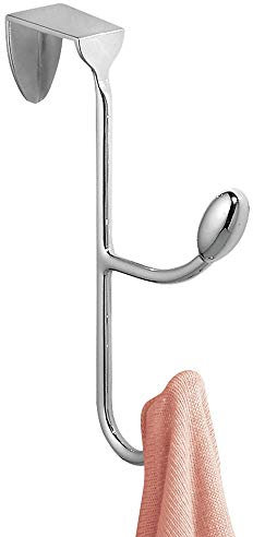 iDesign Gancho doble para colgar de las puertas, compacto perchero de puerta de metal para prendas o accesorios, colgador de ropa para baño o dormitorio, plateado