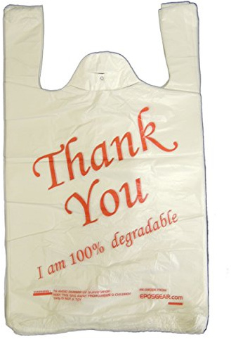 EPOSGEAR® Large Thank You 100% Degradable Eco Plastic Vest Carrier Bags (10 x 15 x 18, Red, 300)