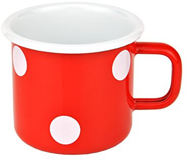 Münder Emaille - Becher - Henkelbecher - Tasse - Rot mit weißen Tupfen - Ø8xH8cm - 250 ml