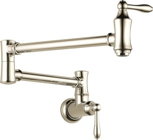 Delta Polished Nickel Traditional Pot Filler Kitchen Faucet, Wall Mount Kitchen Faucet, Polished Nickel 1177LF-PN