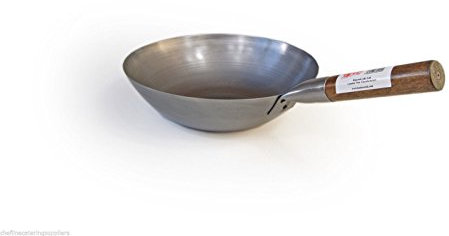 Sartén wok (acero al carbono con base plana), acero al carbono, Plateado, 12 Round Based Wok