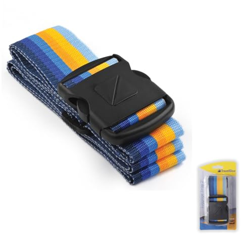 Travel Blue Gepäckgurt 80” x 2” - Bunte Kofferband Gurt für Reiseutensilien - Koffergurt auffällig - Gepäckband Robuster Nylonverschluss mit Adresslabel