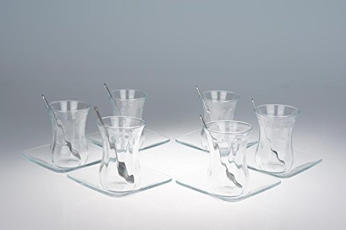 Orginal türkisches Tee Set Teeset 'Basic'/ 6 klassische Gläser/ 6 Rührlöffel (von KD)/ 6 Untersetzer