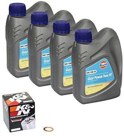 Gulf Power Trac (10W-40) Ölwechsel-Set Yamaha FZR 400 RR SP, Bj. 92-94 - Motoröl, K&N Chrom Ölfilter und Dichtring