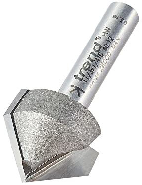 Trend Professional Chamfer V Groove Cutter, 45-Degree, A=45, 18mm Diameter, 1/4 Inch Shank, 19.4mm Cut Diameter & 9.2mm Cut Length, Tungsten Carbide Tipped, 11/3X1/4TC