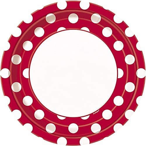 Unique Party- Dots Paper Plate Piatti per Feste in Set da 8, Rosso (Red), 8 Unità (Confezione da 1), 37495