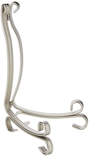 iDesign Atril plegable de cocina, caballete de metal de tamaño grande para platos decorativos, soporte para platos y libros ajustable, plateado mate
