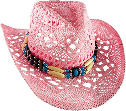 Cowboyhut Strohhut Westernhut Hut mit Hutband pink Gr. 52-56