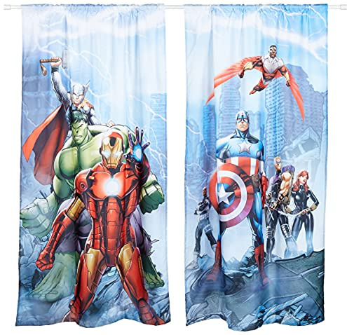 AG Design Marvel Avengers Polyester Vorhänge Kinderzimmer 180 x 160 cm Gardinen 2 Teilen | FCSXL 4328