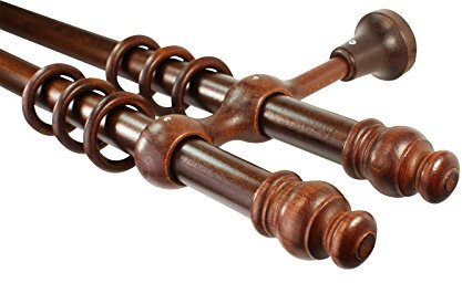 Gardinenstangen 2-läufig Holz Farbe Nußbaum mit 28 mm Durchmesser, 180 cm