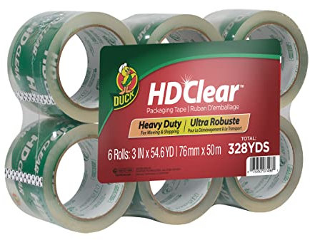 Duck HD Transparentes Packband – 6 extra breite Rollen, 300 Meter – strapazierfähiges Verpackungsband für Versand, Versand, Umzug und Lagerung – transparentes, starkes Packband für Kartons – 7,6 cm x