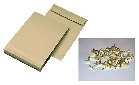 20 Faltentaschen-Versandtaschen DIN B4 mit 4cm Falte + 40 Flachkopfklammern