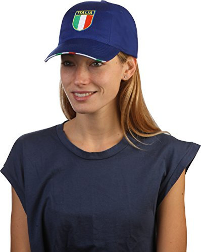 CiEsseCi Cappellino 6 Pannelli RUOTATI con Scudetto Italia Visiera Rigida precurvata e Chiusura Regolabile con Velcro