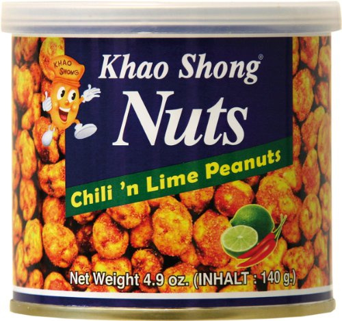 Khao Shong Chili 'n Lime Peanuts, Erdnüsse mit Chili & Limette überzogen, knackige Nüsse im fruchtig-scharfen Teigmantel, kunspriger Snack, (6 x 140 g Dose)
