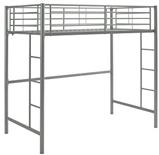 WE Furniture Walker Edison Silver Metal Twin over Loft Bunk Bed Twin Size Bedframe with Ladder