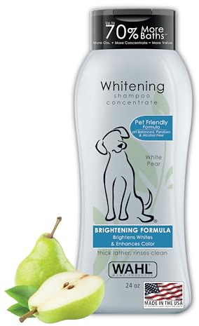 Wahl USA Whitening Shampoo White Pear scent for Pets – Whitening & Animal Odor Control with Silky Smooth Results for Grooming Dirty Dogs – 24 oz - Model 820001A