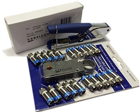 Cabelcon SET bestehend aus Kompressionszange Pocket Tool + Cable Stripper + 20 Stück Kompressions-F-Stecker (20 Stk CX3 5.1 HQ + Rotary Stripper)