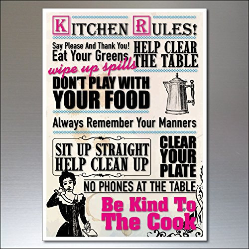 KITCHEN RULES extra large fridge magnet wall plaque size A4 21.0 x 29.7cms
