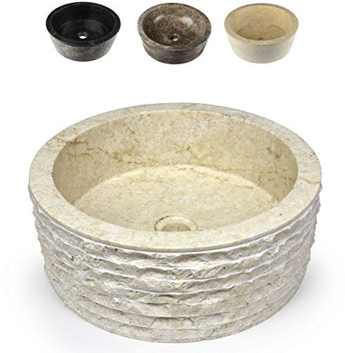 Divero Designbecken Marmor Naturstein Aufsatz-Waschbecken Roma Handwaschbecken Waschschale Stein poliert rund Creme beige