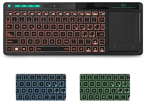 Rii Mini i18+ Wireless (Layout Italiano) - Tastiera retroilluminata con Mouse touchpad Multi-Touch per Smart TV, Mini PC, HTPC, Console, Computer