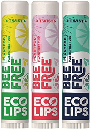 VEGAN LIP BALM By Eco Lips Superfruit / Sweet Mint / Lemon Lime 3 Pack Bee Free with Candelilla Wax, Organic Cocoa Butter, & Organic Coconut Oil. Soothe & Moisturize Dry, Cracked and Chapped Lips