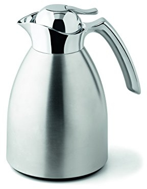 Weis Vakuum-Isolierkanne aus Edelstahl mit Glaseinsatz mit Einhand-Ausgießtaste, 1,5 L, 18365, Silber