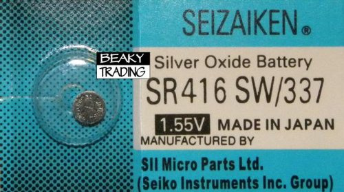 One (1) X Seiko Seizaken 337 SR416SW SB-A5 Silver Oxide Watch Battery 1.55v Blister Packed