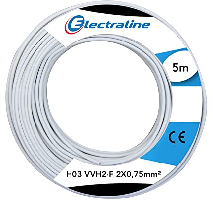 Electraline 60113023J, Kabel H03VVH2-F Abschnitt 2x0,75 mm², Länge 5 m, Weiß